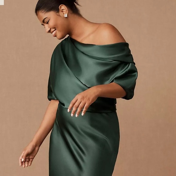 NWT Anthropologie Amsale Pryce Off-the-Shoulder Column Dress Dark Green Size 8 - Picture 4 of 13